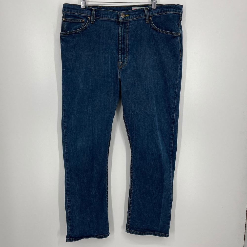 Wrangler Mens Straight Fit Jeans Medium Wash Blue Stretch Denim 40x30 95STWTW